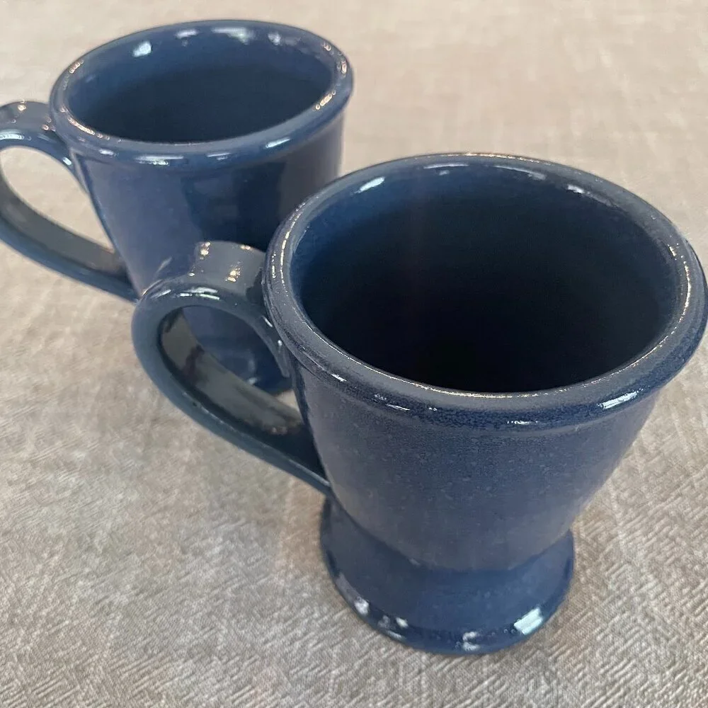 Handmade Set of 2 Clay Mugs Spoonhills Matagorda, TX Navy Made in USA!